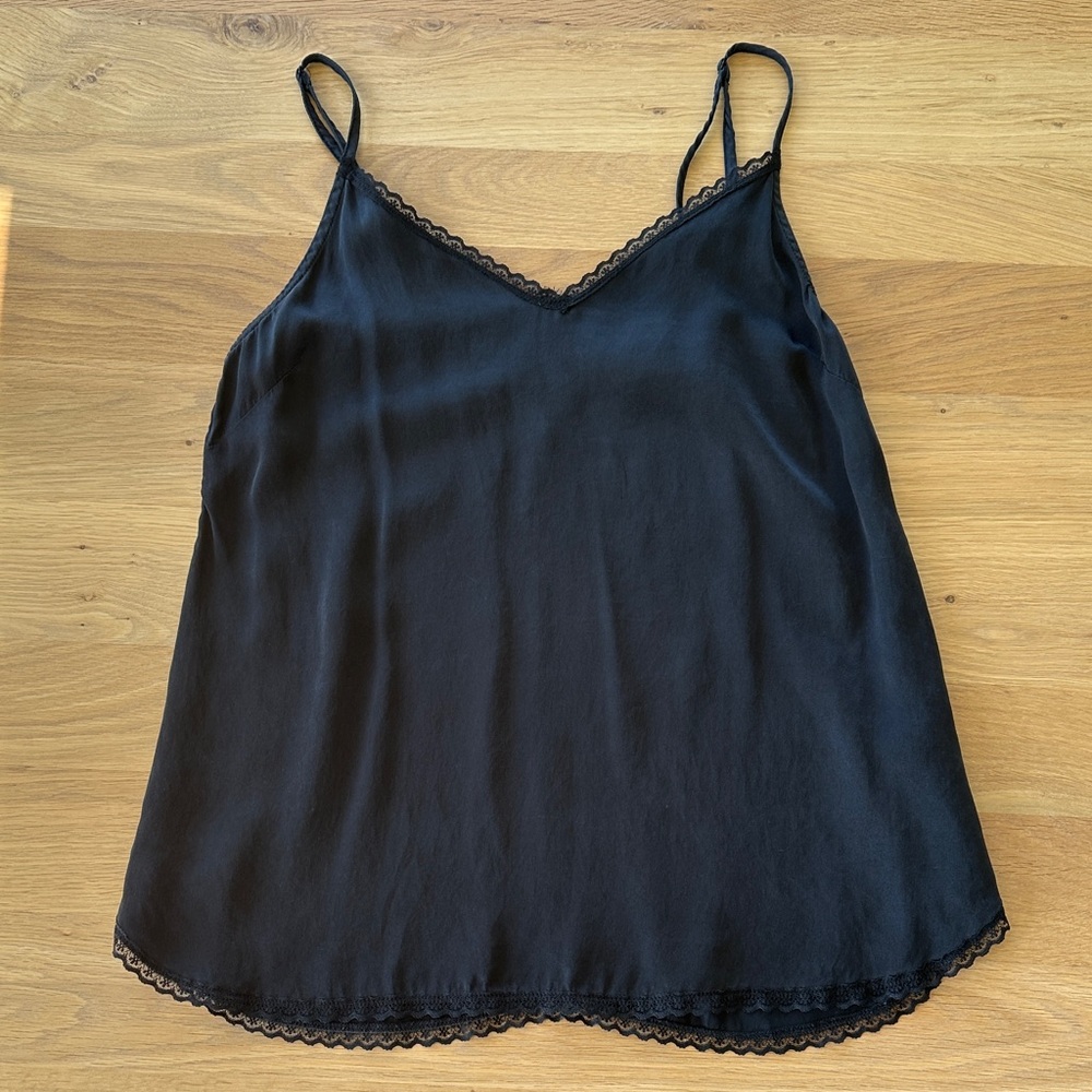 Anthropology Black Silk Lace Trim Camisole XS